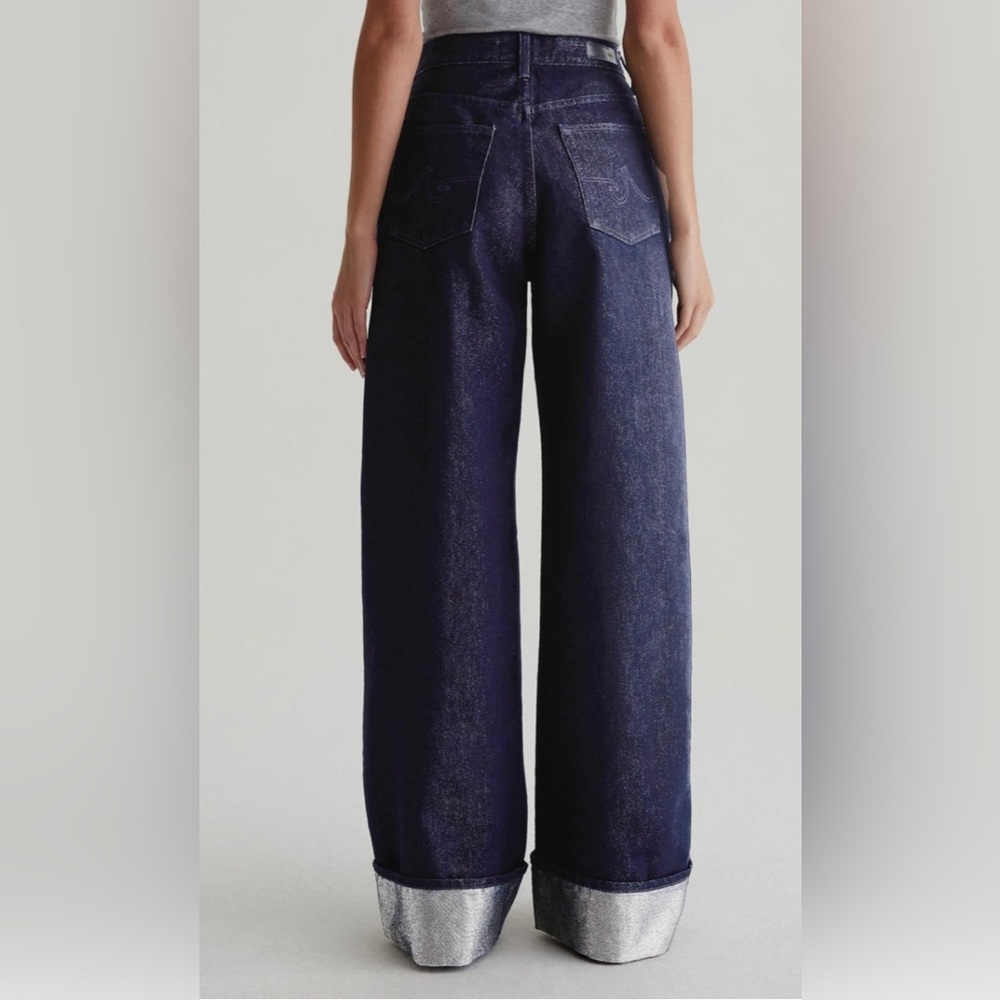 AG Dark Blue Wide-Leg Jean with silver shimmer and cuff - 26 - Picture 2 of 15